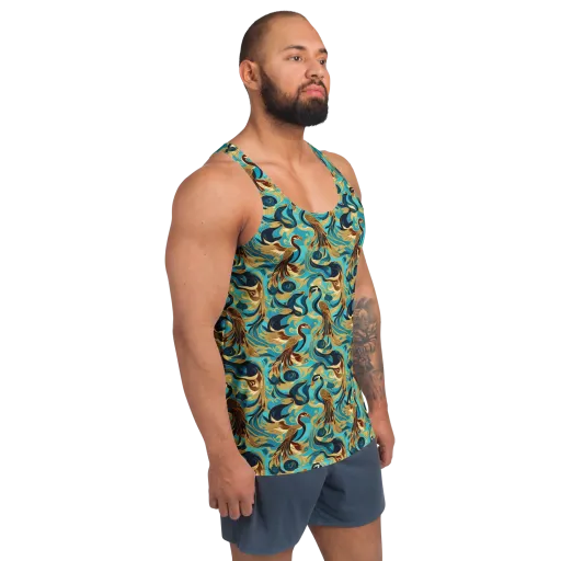 Gilded Crane Rhapsody on a Men's Tank Top
