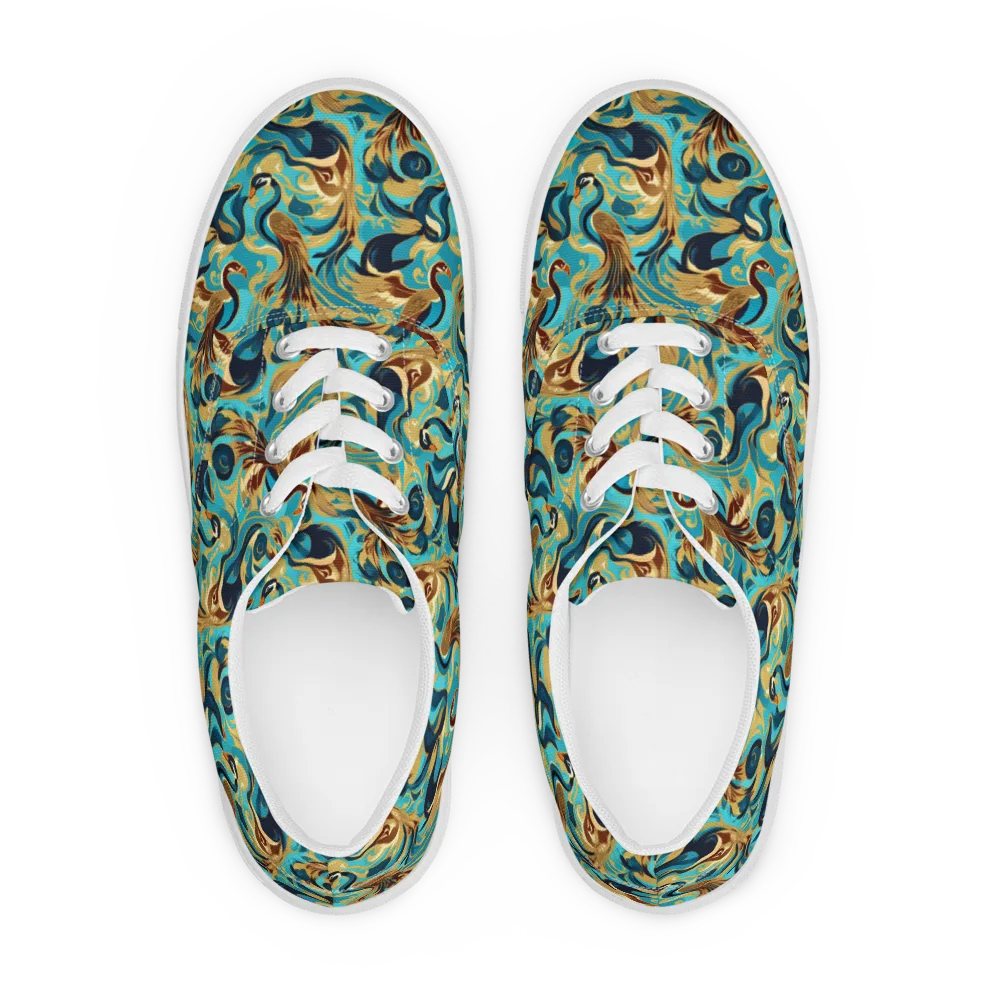 Gilded Crane Rhapsody on Men's Lace-Up Canvas Shoes — Front