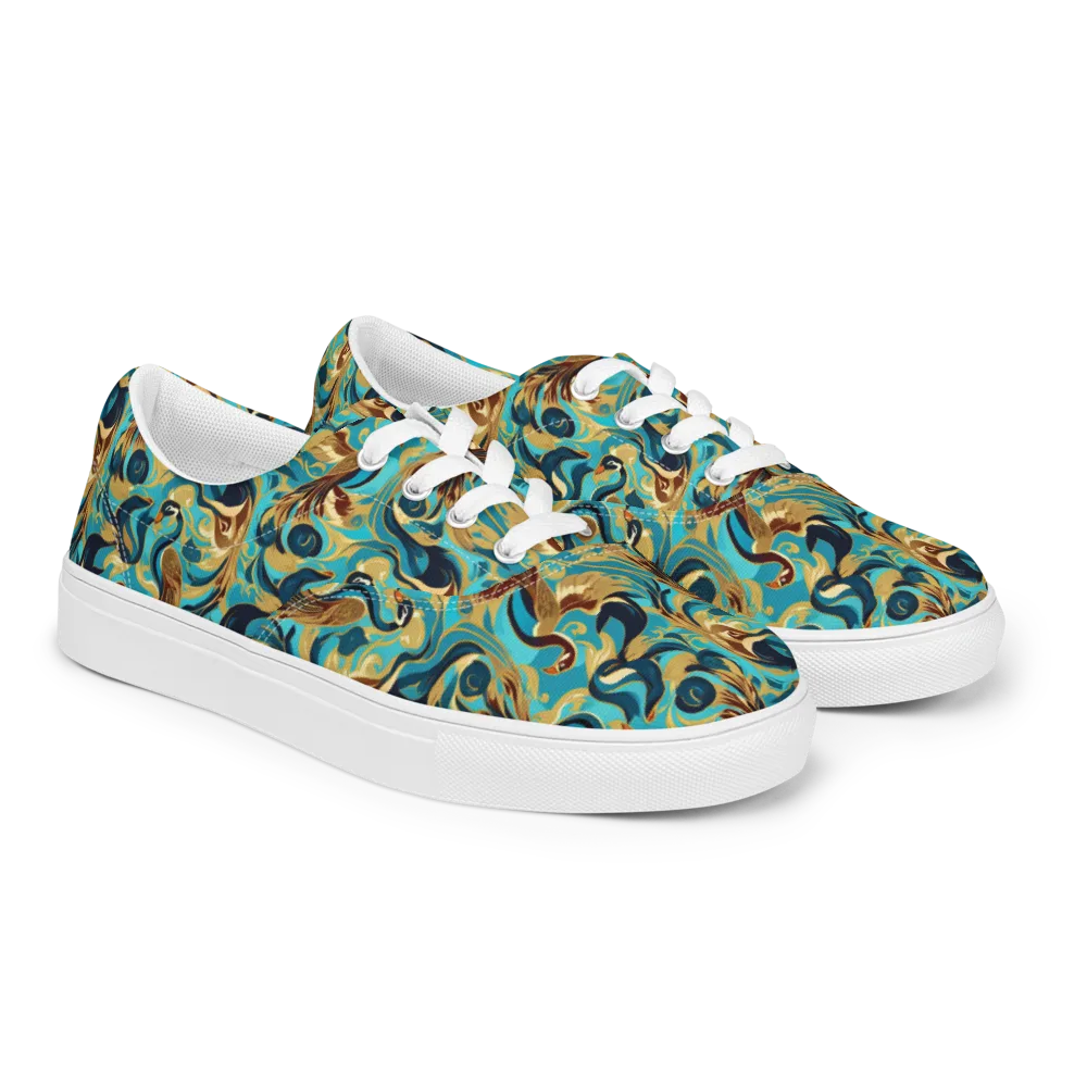 Gilded Crane Rhapsody on Men's Lace-Up Canvas Shoes — Right Front