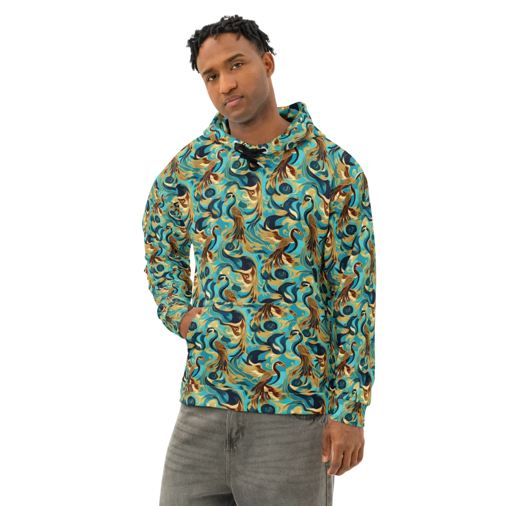 Gilded Crane Rhapsody on Cotton Hoodie — Left Front