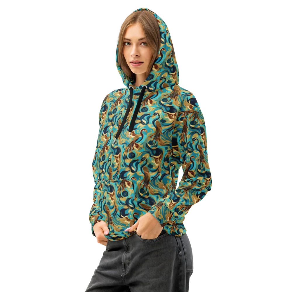 Gilded Crane Rhapsody on Cotton Hoodie — Left Front