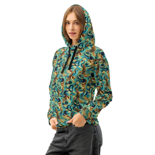 Gilded Crane Rhapsody on a Cotton Hoodie