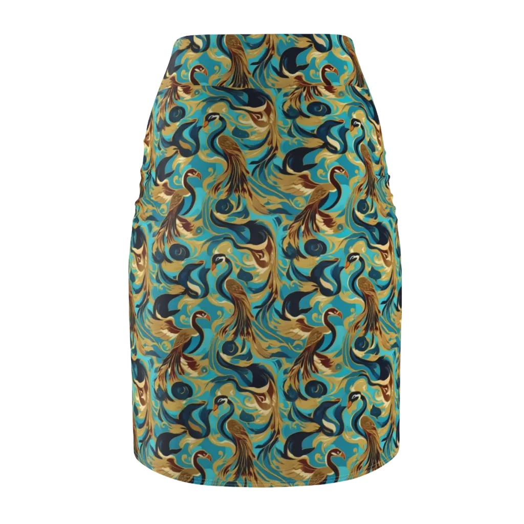 Gilded Crane Rhapsody on Pencil Skirt — Back