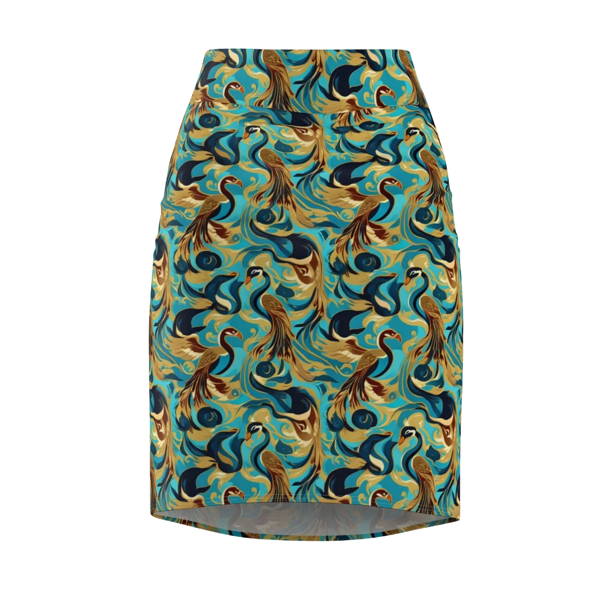 Gilded Crane Rhapsody on Pencil Skirt — Front