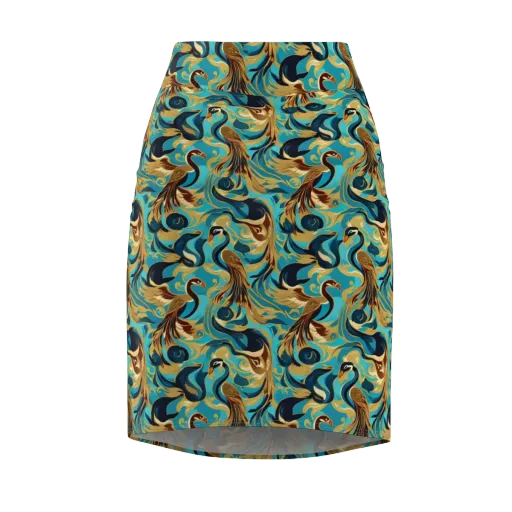 Gilded Crane Rhapsody on a Pencil Skirt