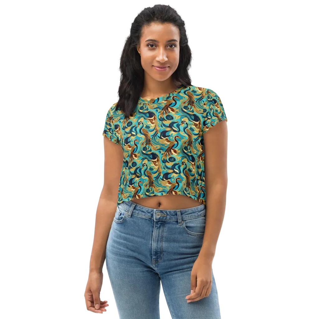 Gilded Crane Rhapsody on Crop Tee — Front