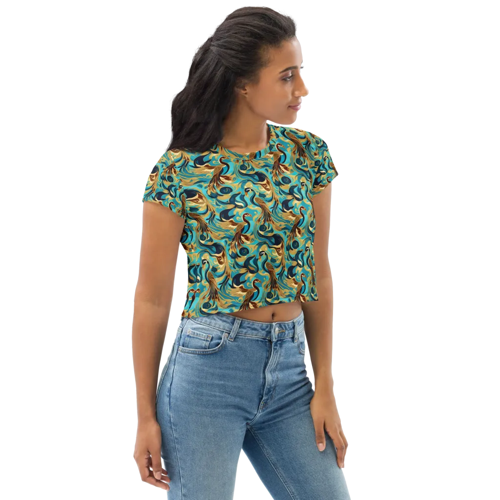 Gilded Crane Rhapsody on Crop Tee — Right Front