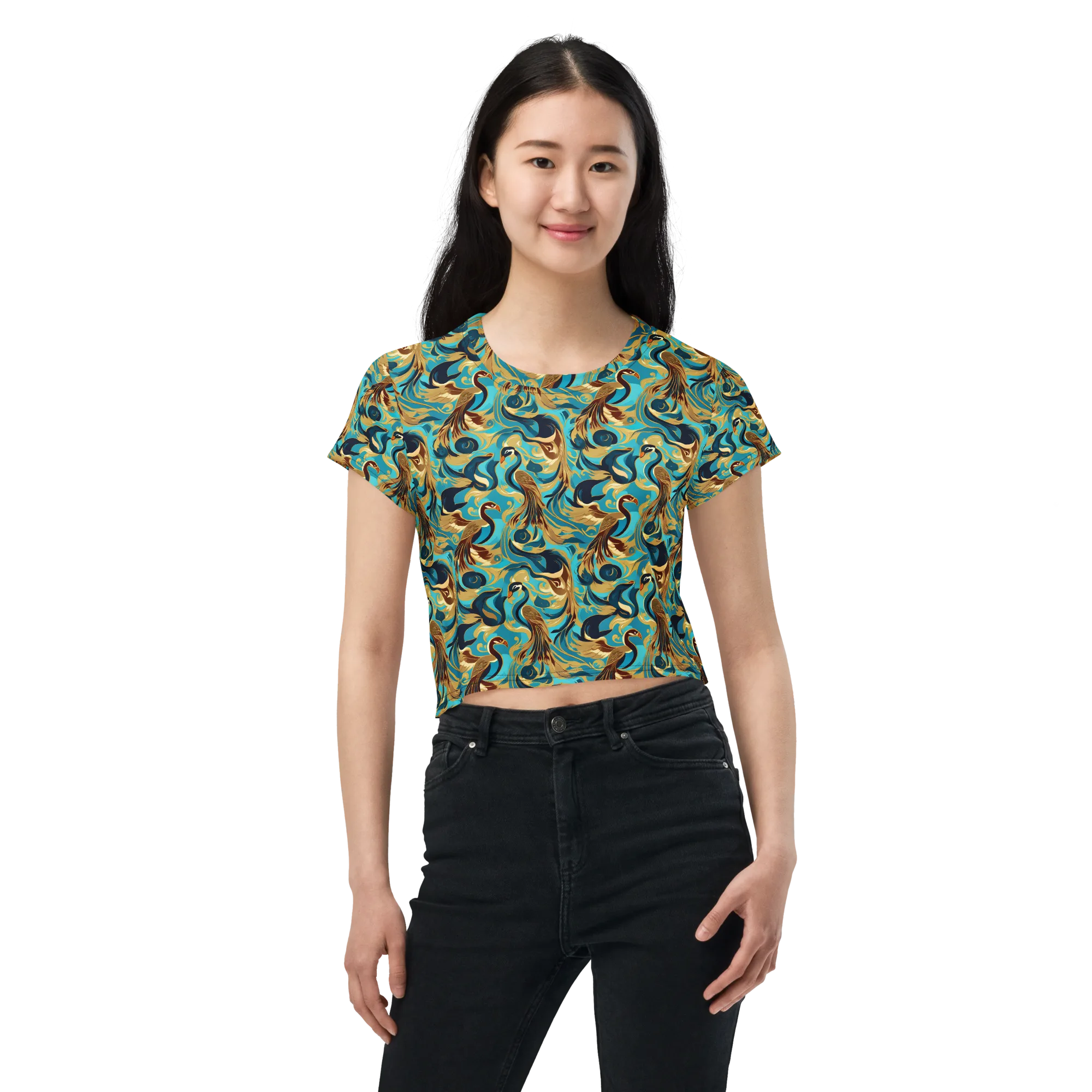 Gilded Crane Rhapsody on Crop Tee — Front