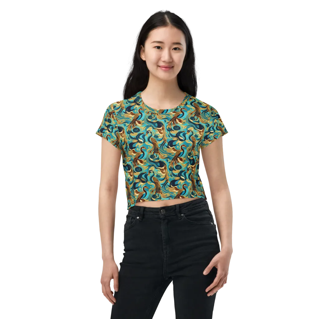 Gilded Crane Rhapsody on Crop Tee — Front