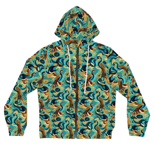 Gilded Crane Rhapsody on a Women's Full-Zip Hoodie