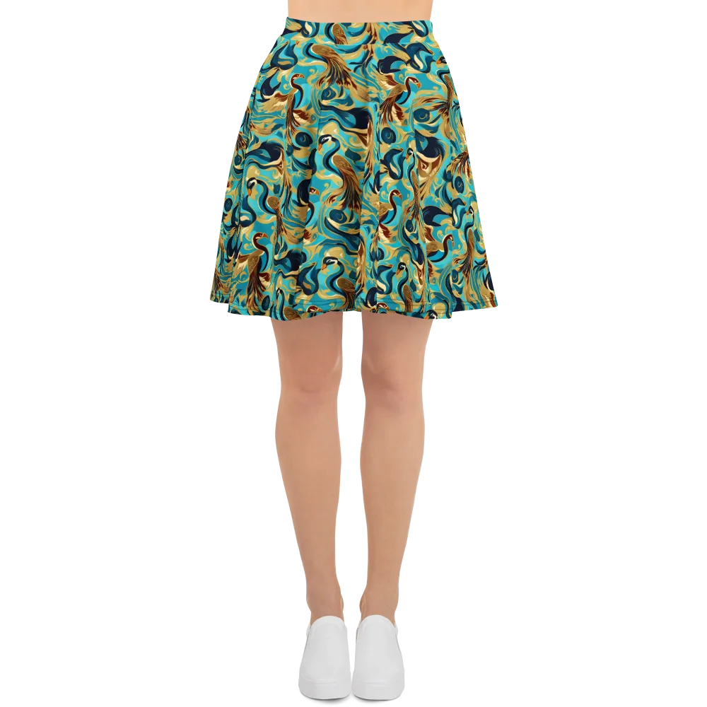Gilded Crane Rhapsody on Skater Skirt — Front