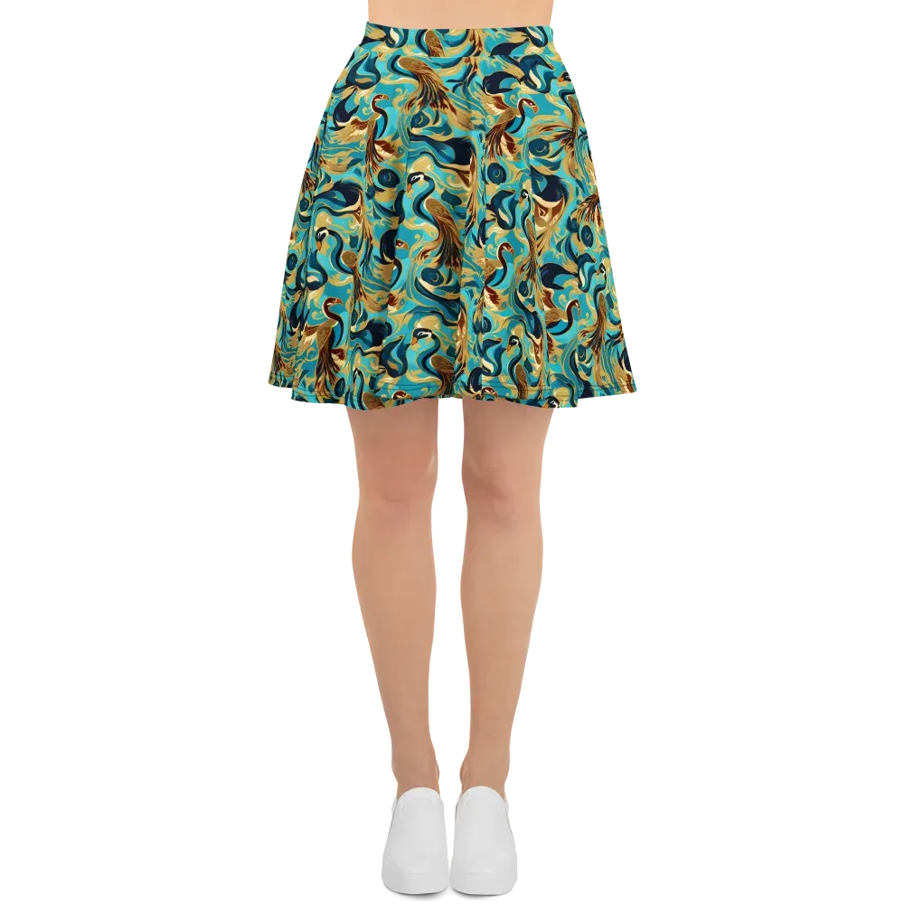 Gilded Crane Rhapsody on Skater Skirt — Front