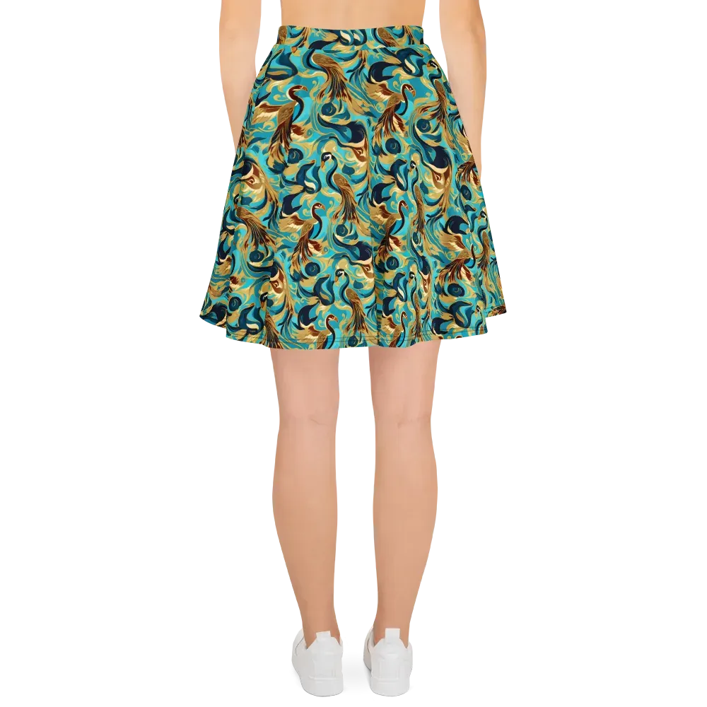 Gilded Crane Rhapsody on Skater Skirt — Back