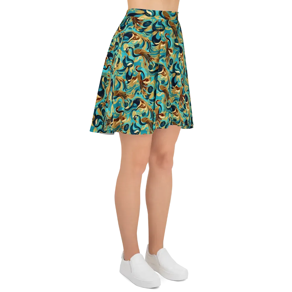 Gilded Crane Rhapsody on Skater Skirt — Right