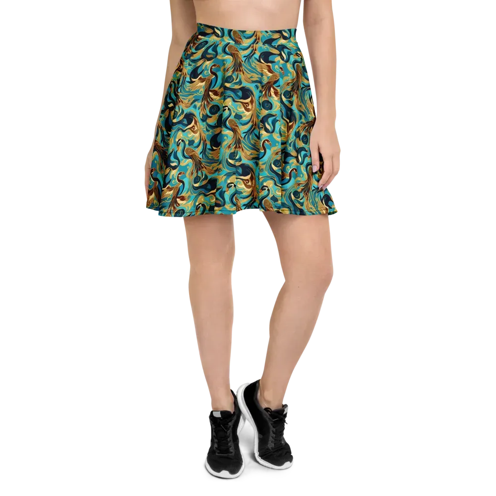 Gilded Crane Rhapsody on Skater Skirt — Front