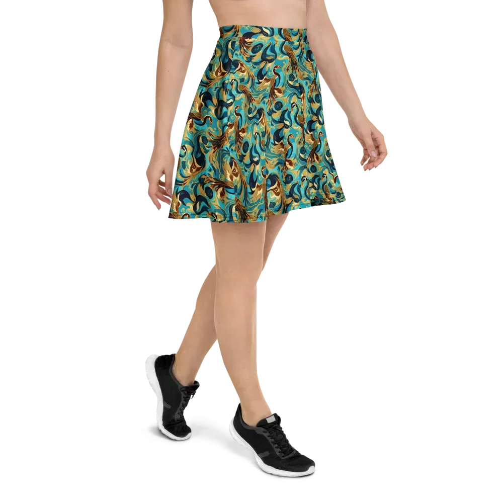 Gilded Crane Rhapsody on Skater Skirt — Right