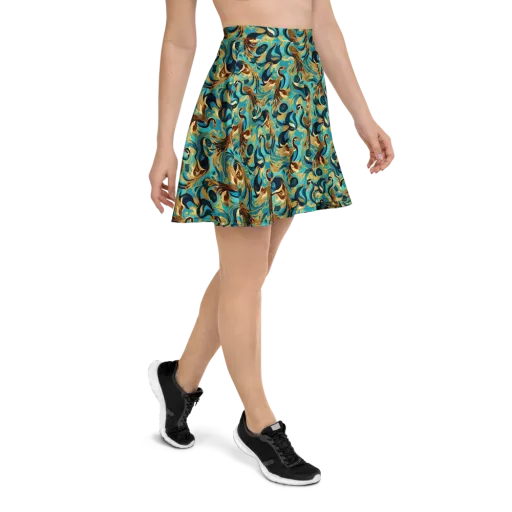 Gilded Crane Rhapsody on a Skater Skirt