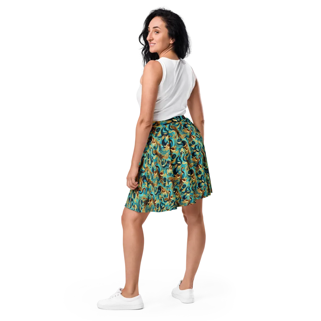 Gilded Crane Rhapsody on Skater Skirt — Back