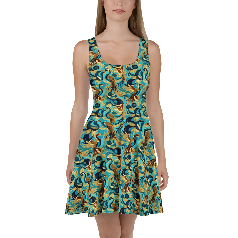 Gilded Crane Rhapsody on Skater Dress — Front