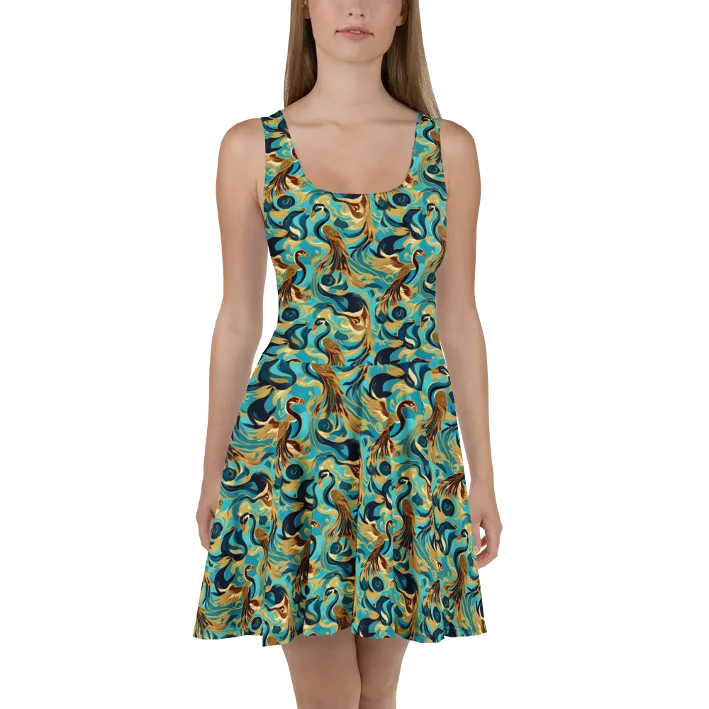 Gilded Crane Rhapsody on Skater Dress — Front