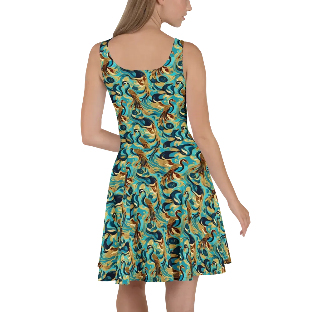Gilded Crane Rhapsody on Skater Dress — Back