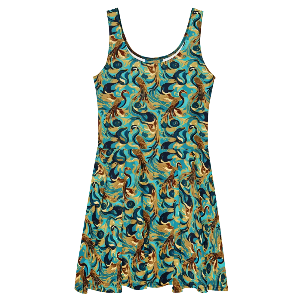 Gilded Crane Rhapsody on Skater Dress — Front