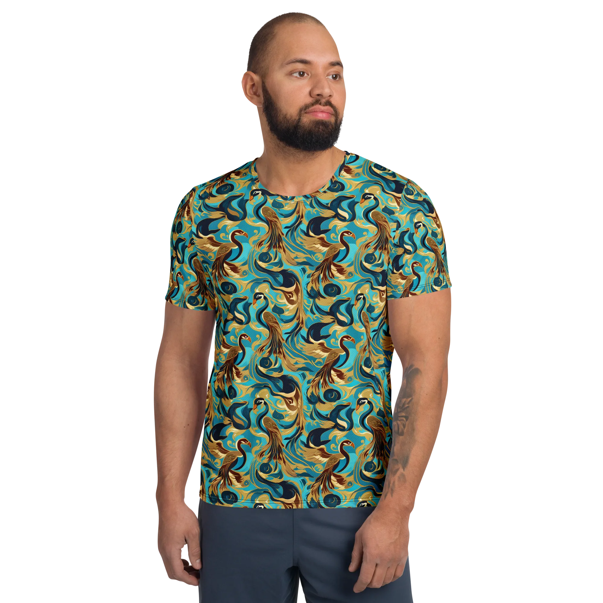 Gilded Crane Rhapsody on Men's Athletic T-Shirt — Front