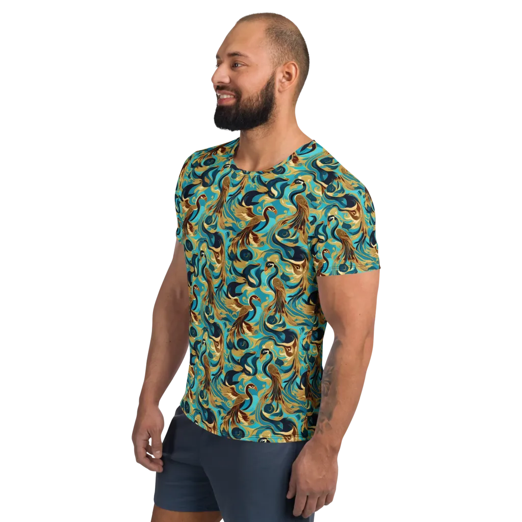 Gilded Crane Rhapsody on Men's Athletic T-Shirt — Left