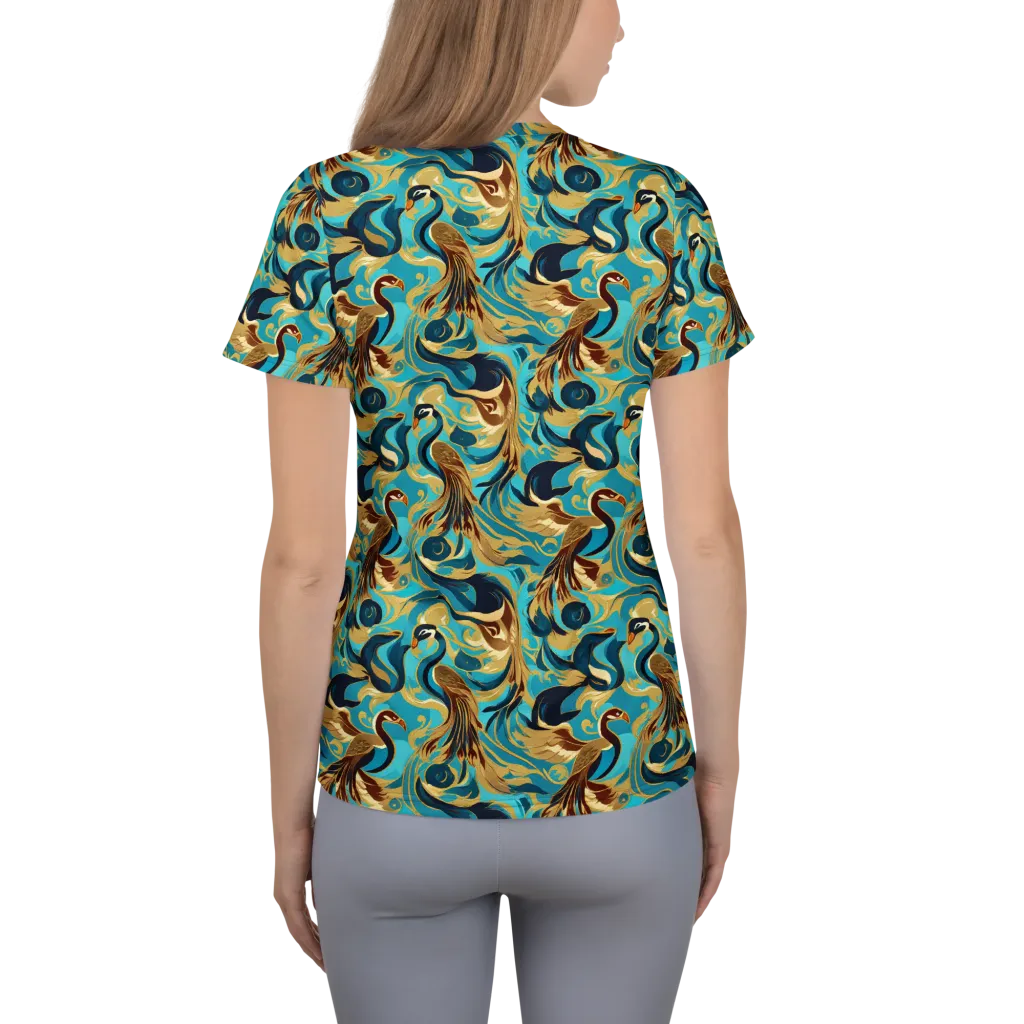 Gilded Crane Rhapsody on Women's Athletic T-Shirt — Back