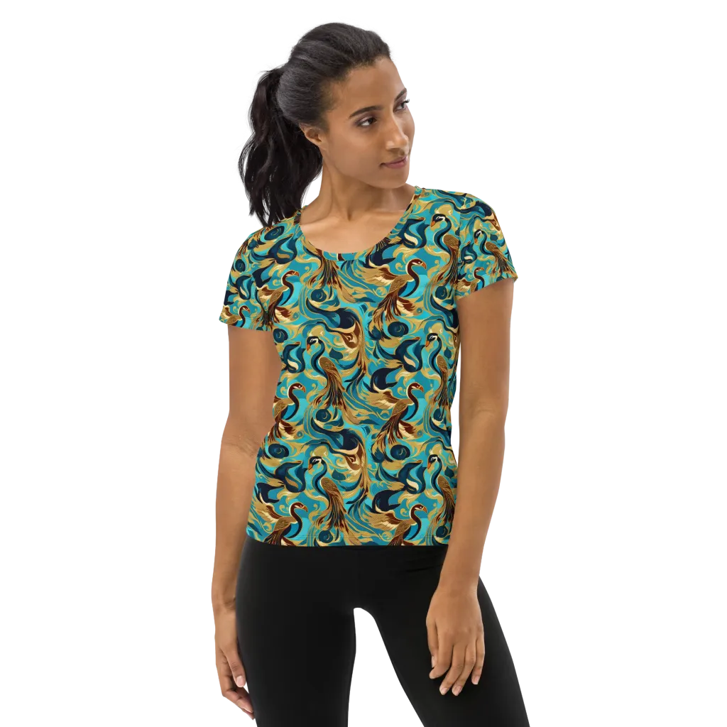 Gilded Crane Rhapsody on Women's Athletic T-Shirt — Front