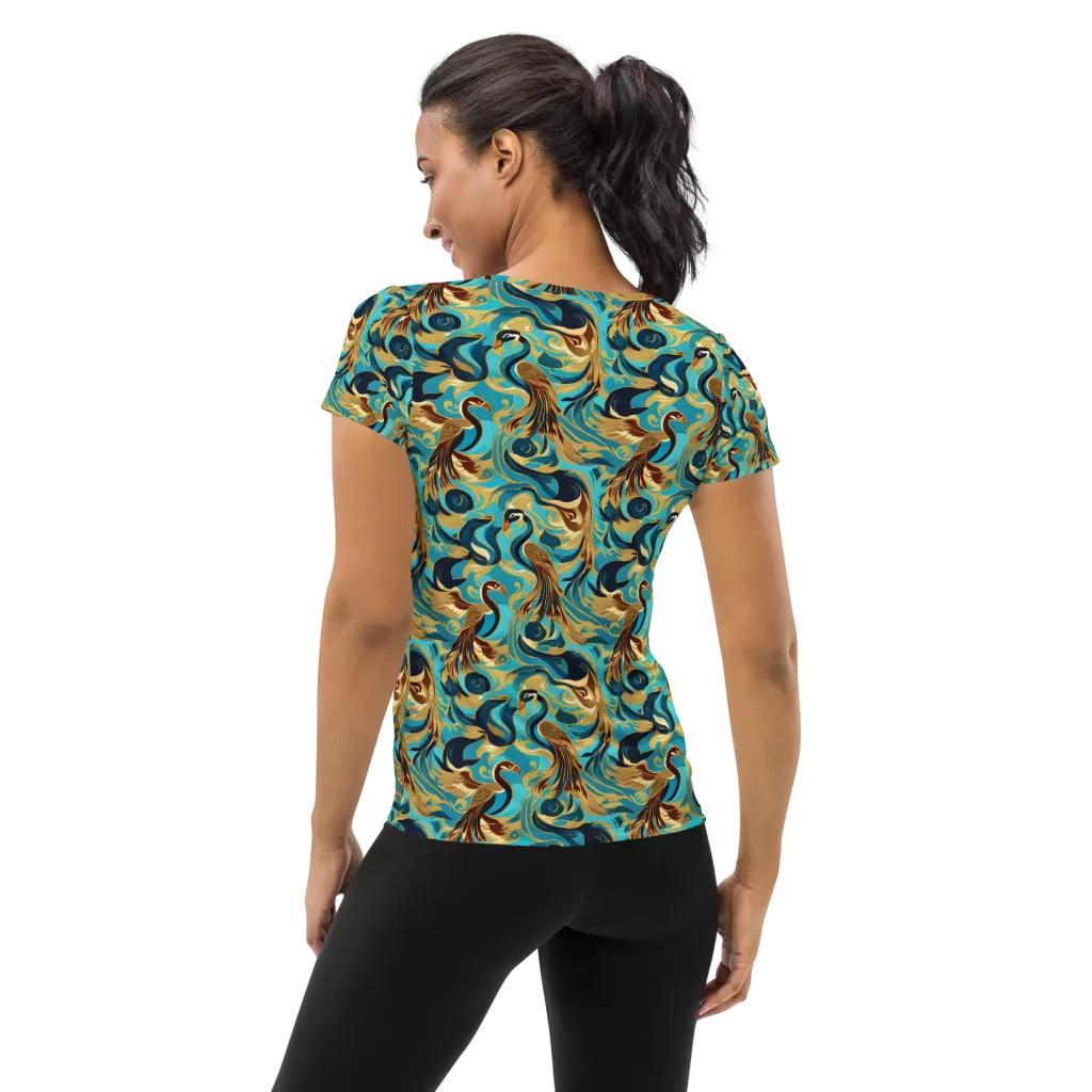 Gilded Crane Rhapsody on Women's Athletic T-Shirt — Back