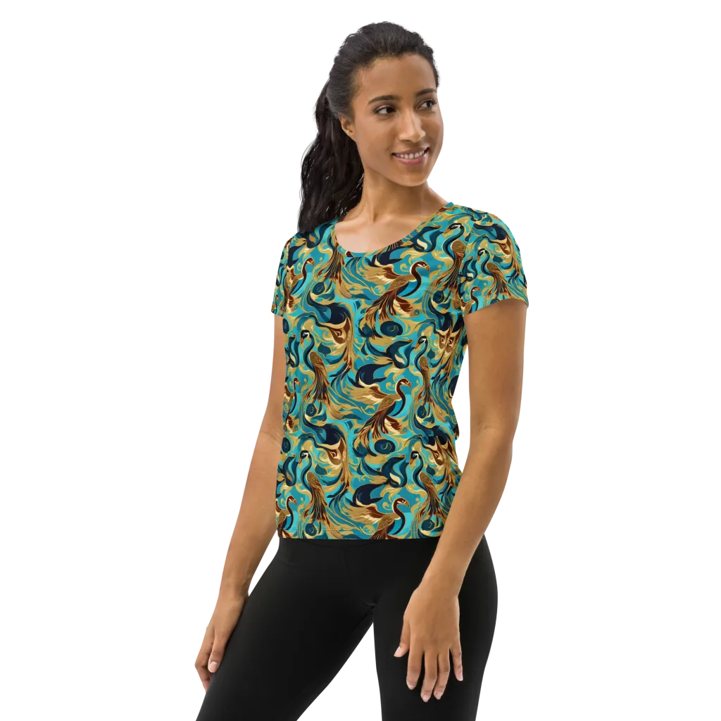 Gilded Crane Rhapsody on Women's Athletic T-Shirt — Left