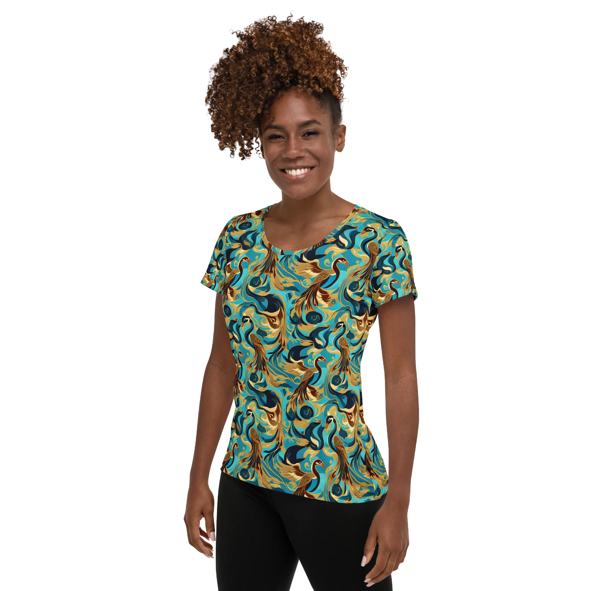 Gilded Crane Rhapsody on Women's Athletic T-Shirt — Left