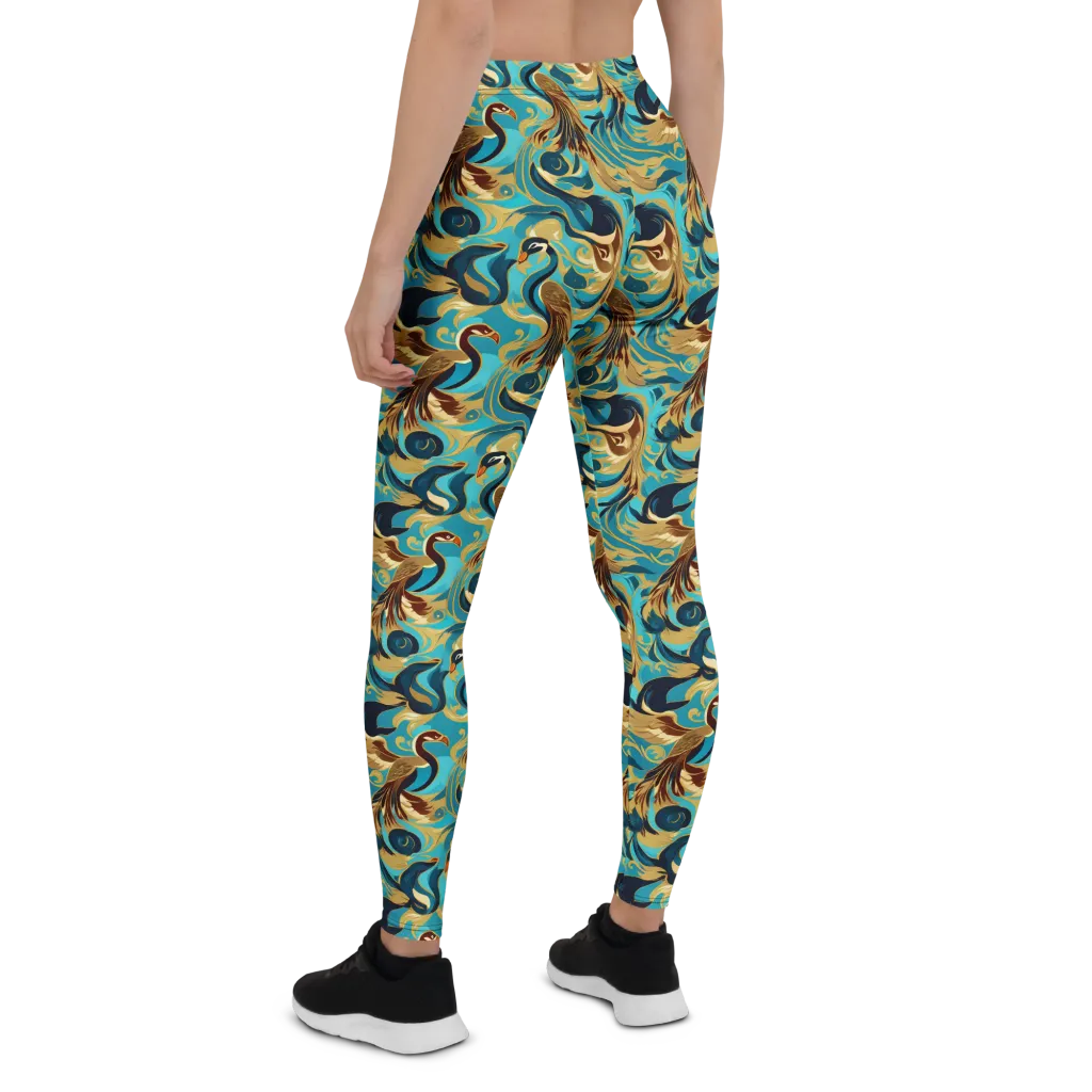 Gilded Crane Rhapsody on Leggings — Back