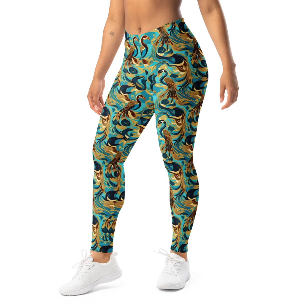 Gilded Crane Rhapsody on Leggings — Left Front