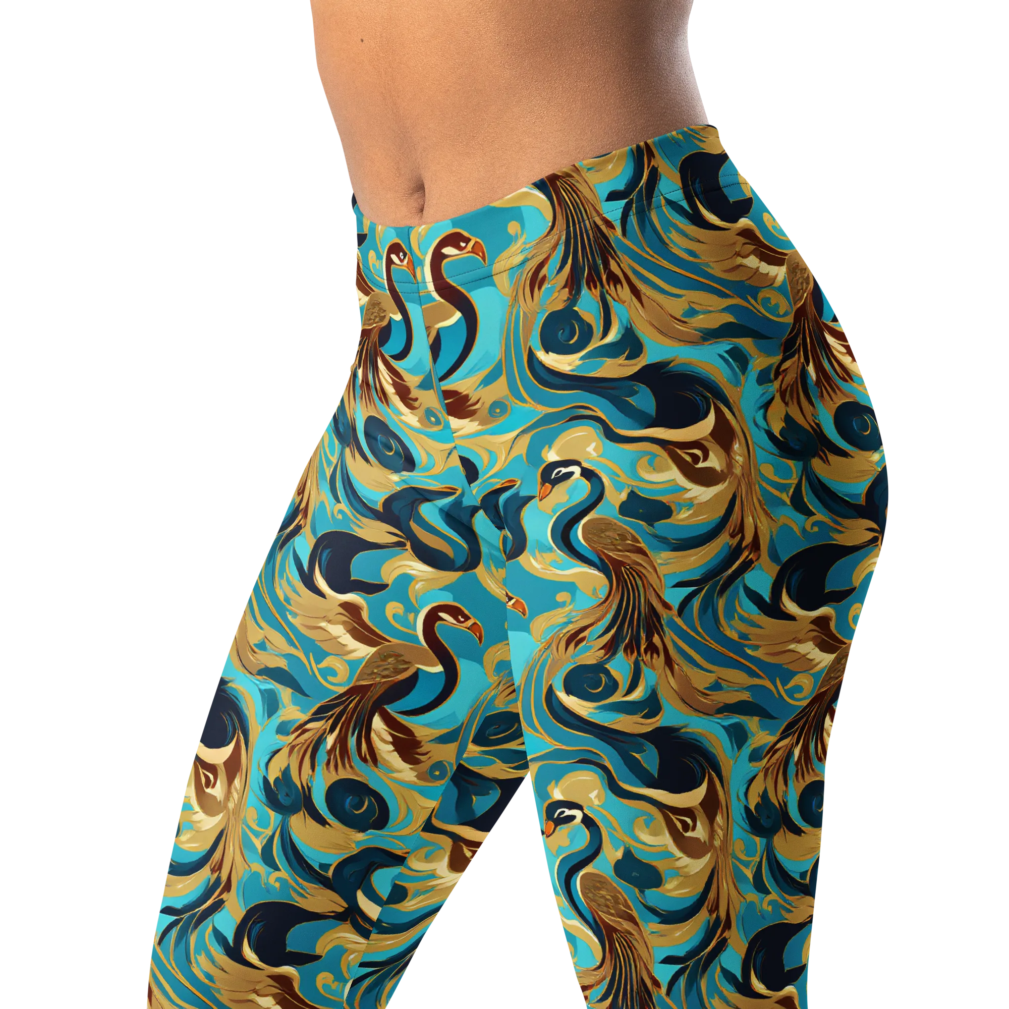 Gilded Crane Rhapsody on Leggings — Left Front