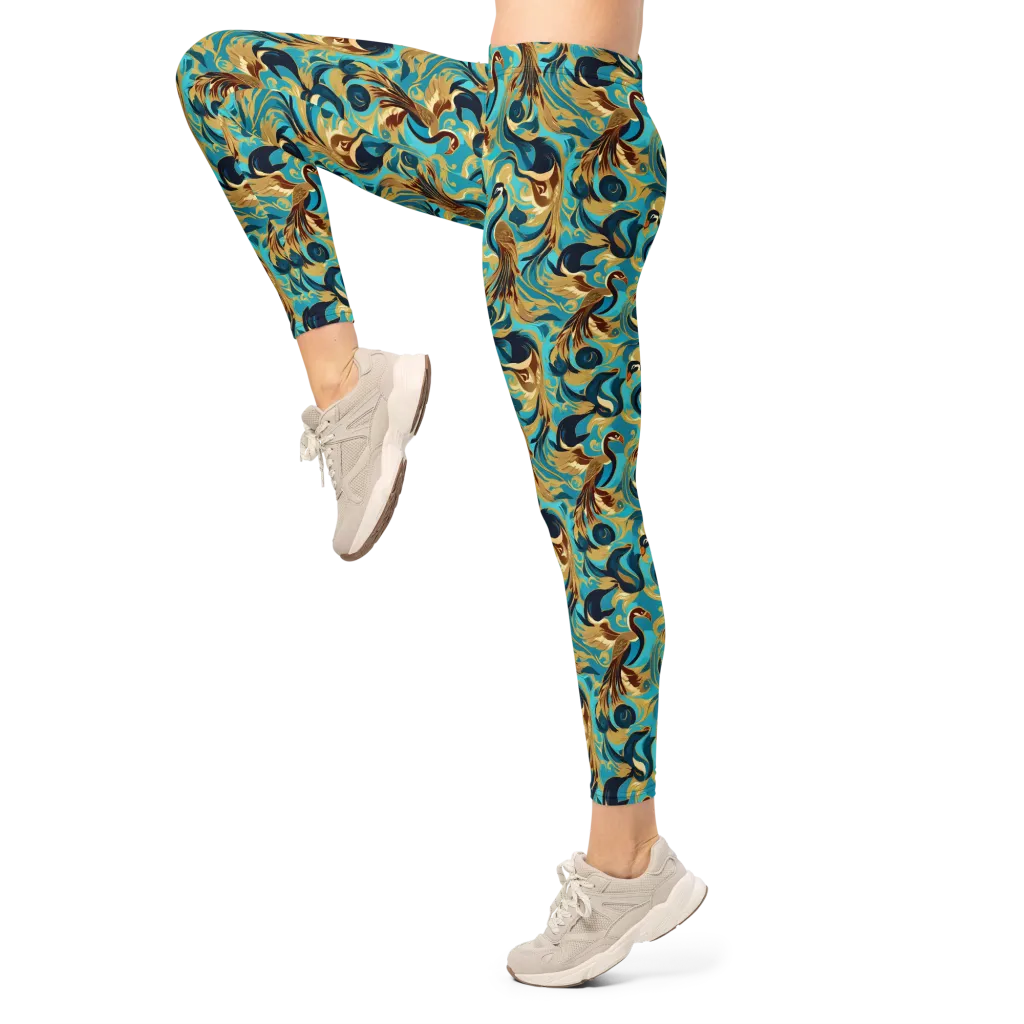 Gilded Crane Rhapsody on Leggings — Left