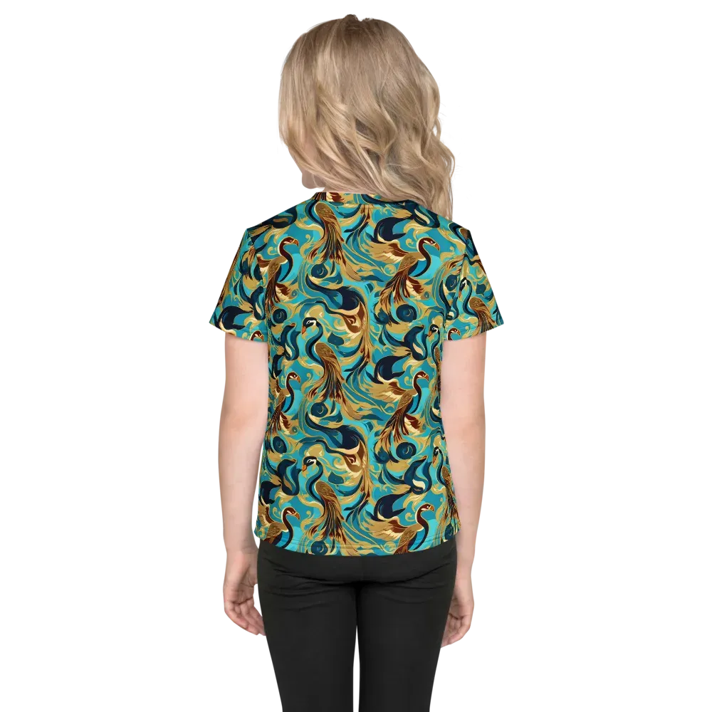 Gilded Crane Rhapsody on Kids Crew Neck T-Shirt — Back