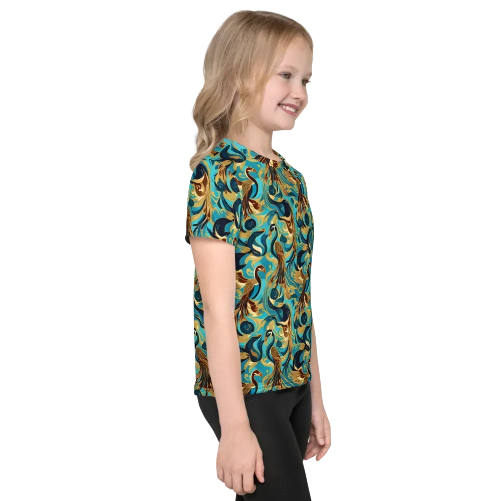 Gilded Crane Rhapsody on Kids Crew Neck T-Shirt — Right
