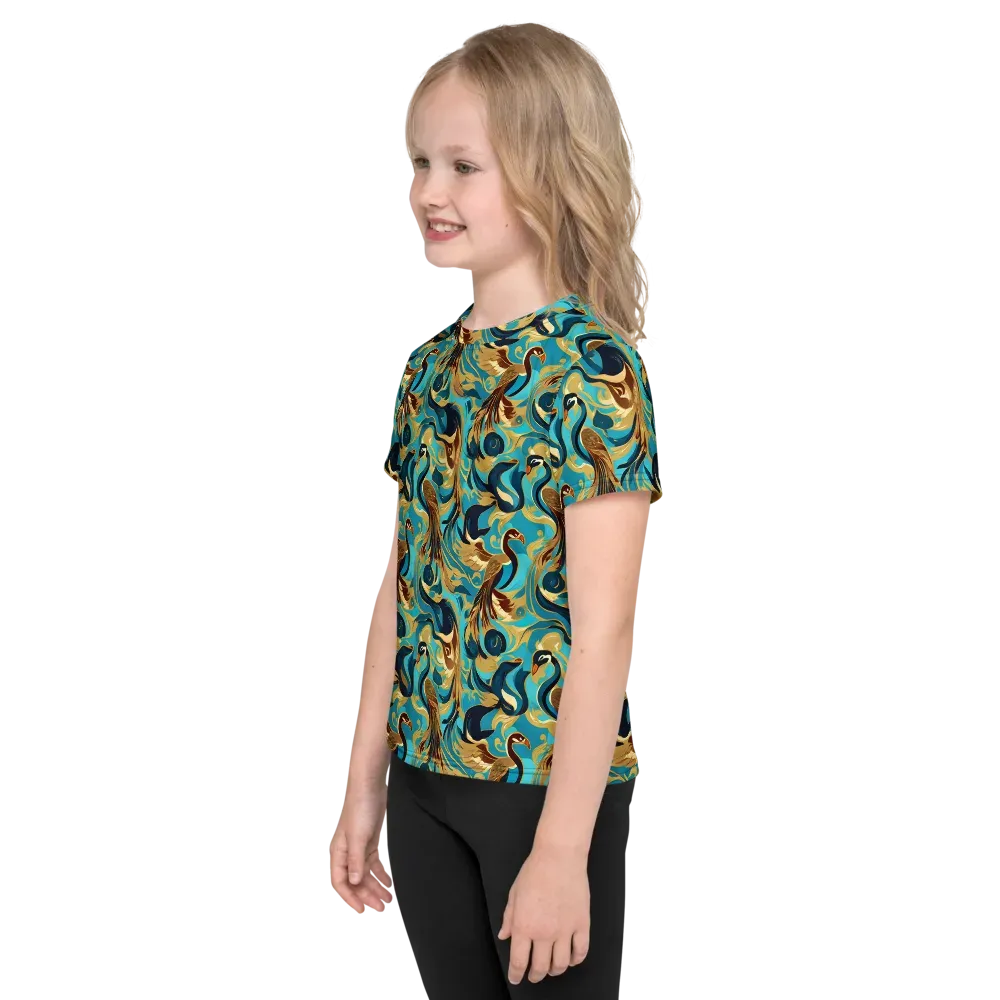 Gilded Crane Rhapsody on Kids Crew Neck T-Shirt — Left