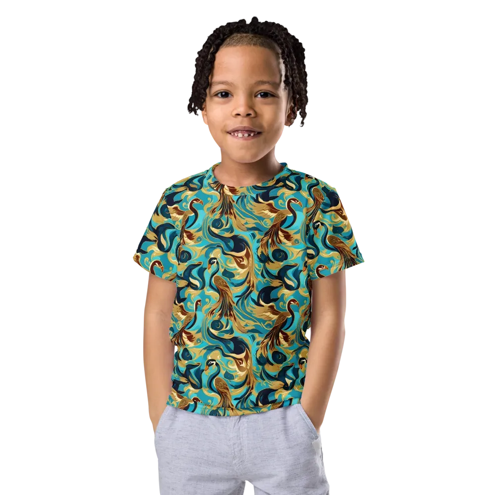 Gilded Crane Rhapsody on Kids Crew Neck T-Shirt — Front