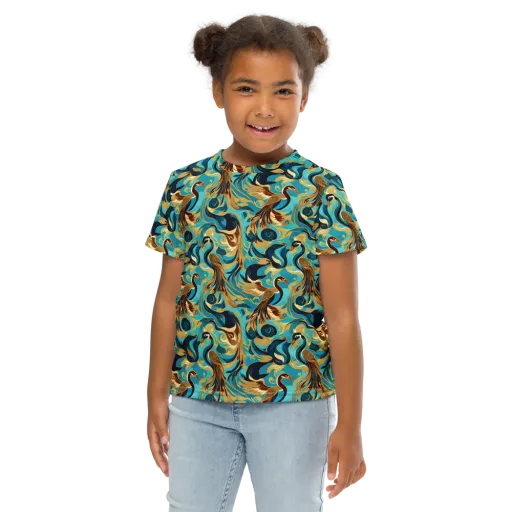 Gilded Crane Rhapsody on a Kids Crew Neck T-Shirt