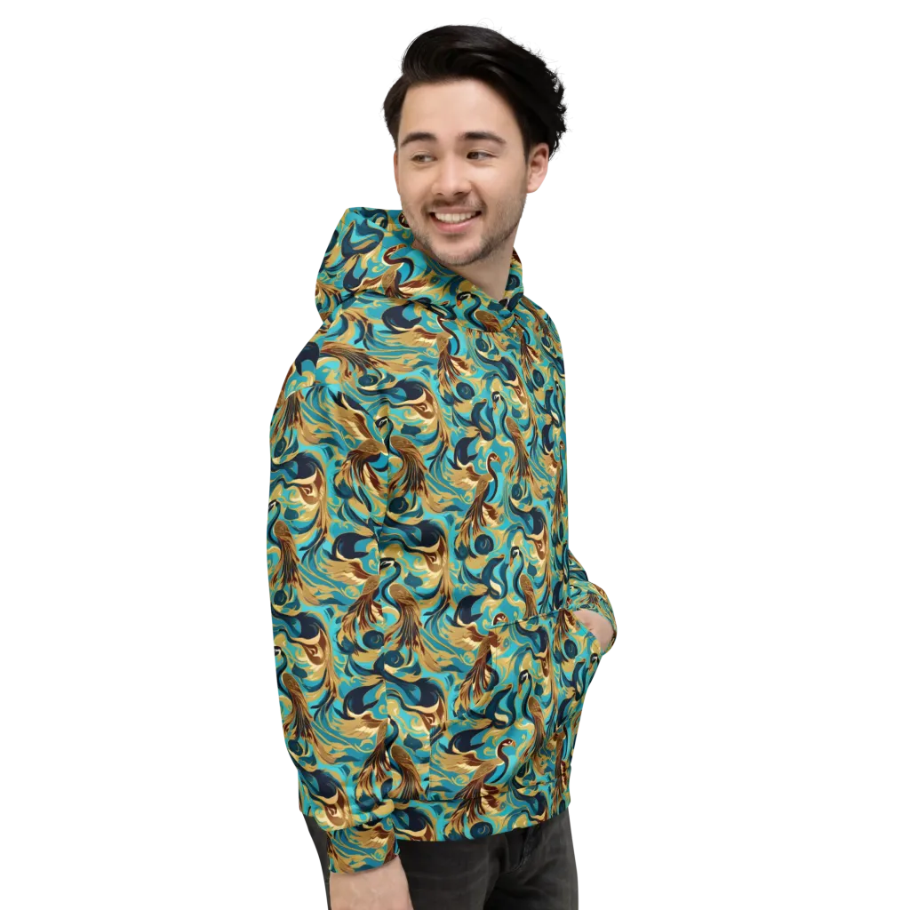 Gilded Crane Rhapsody on Hoodie — Right