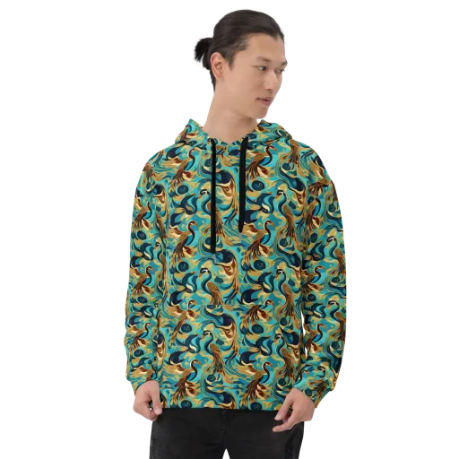 Gilded Crane Rhapsody on a Hoodie