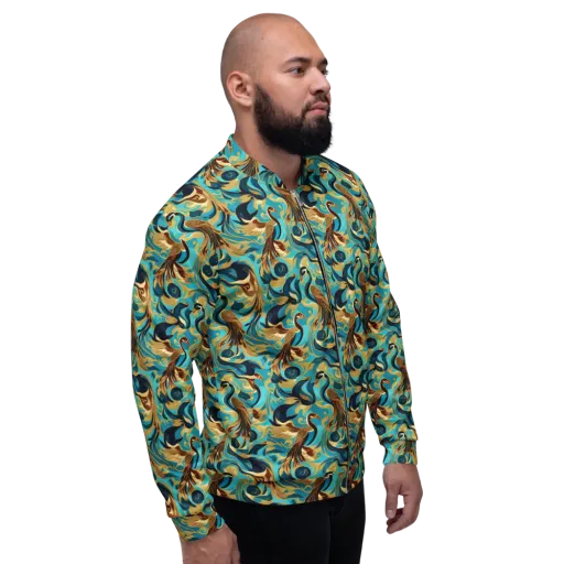 Gilded Crane Rhapsody on a Bomber Jacket