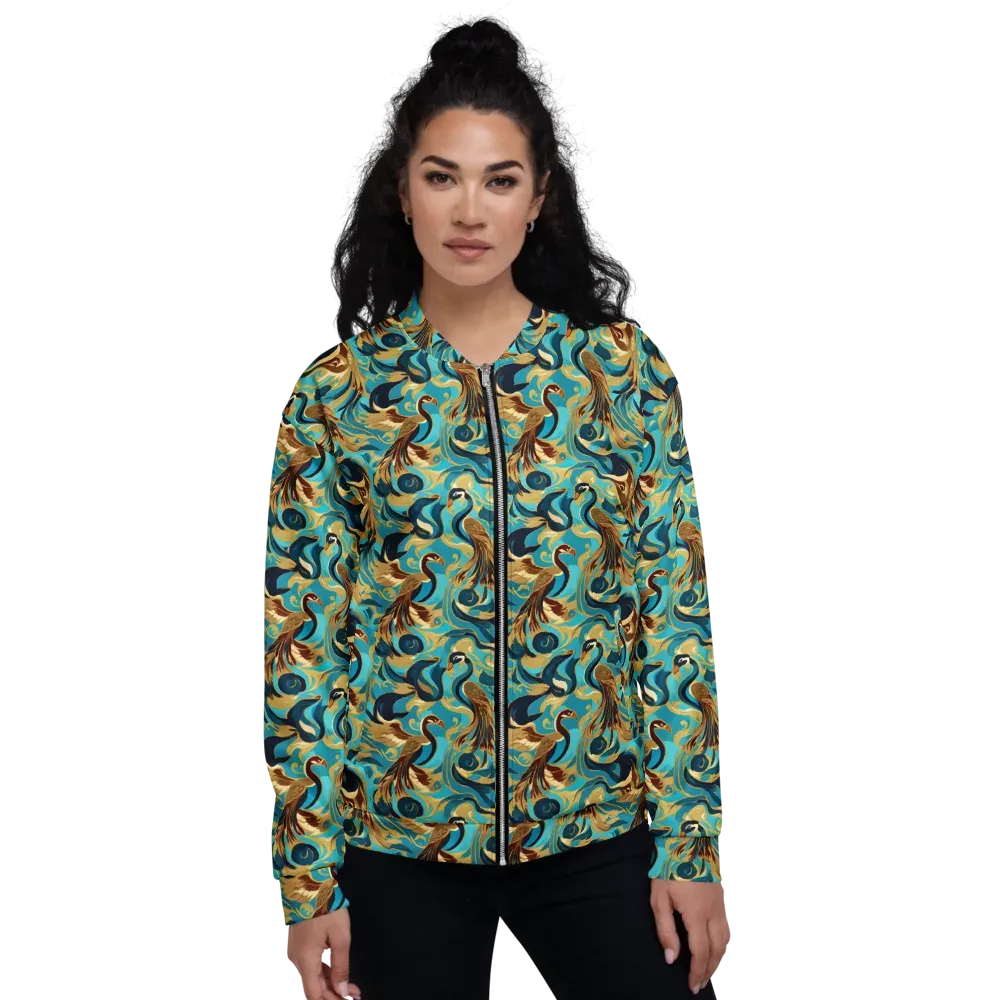 Gilded Crane Rhapsody on Bomber Jacket — Front