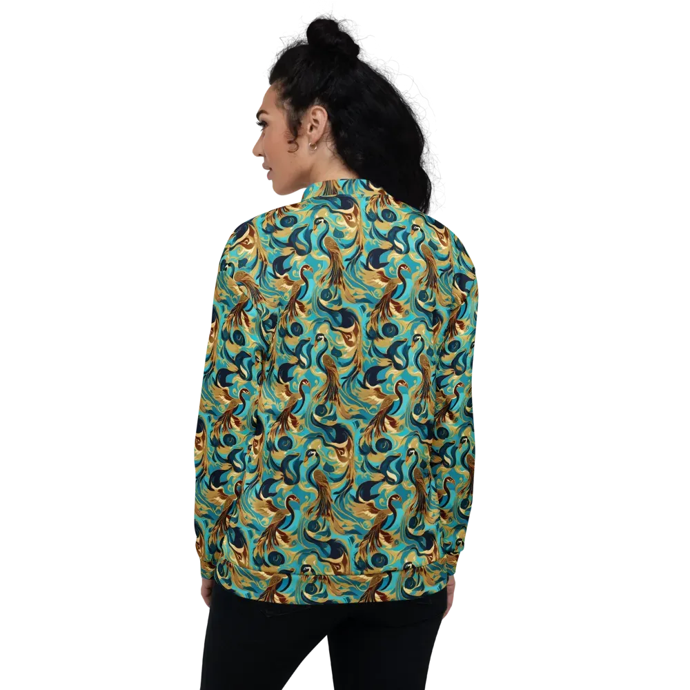 Gilded Crane Rhapsody on Bomber Jacket — Back