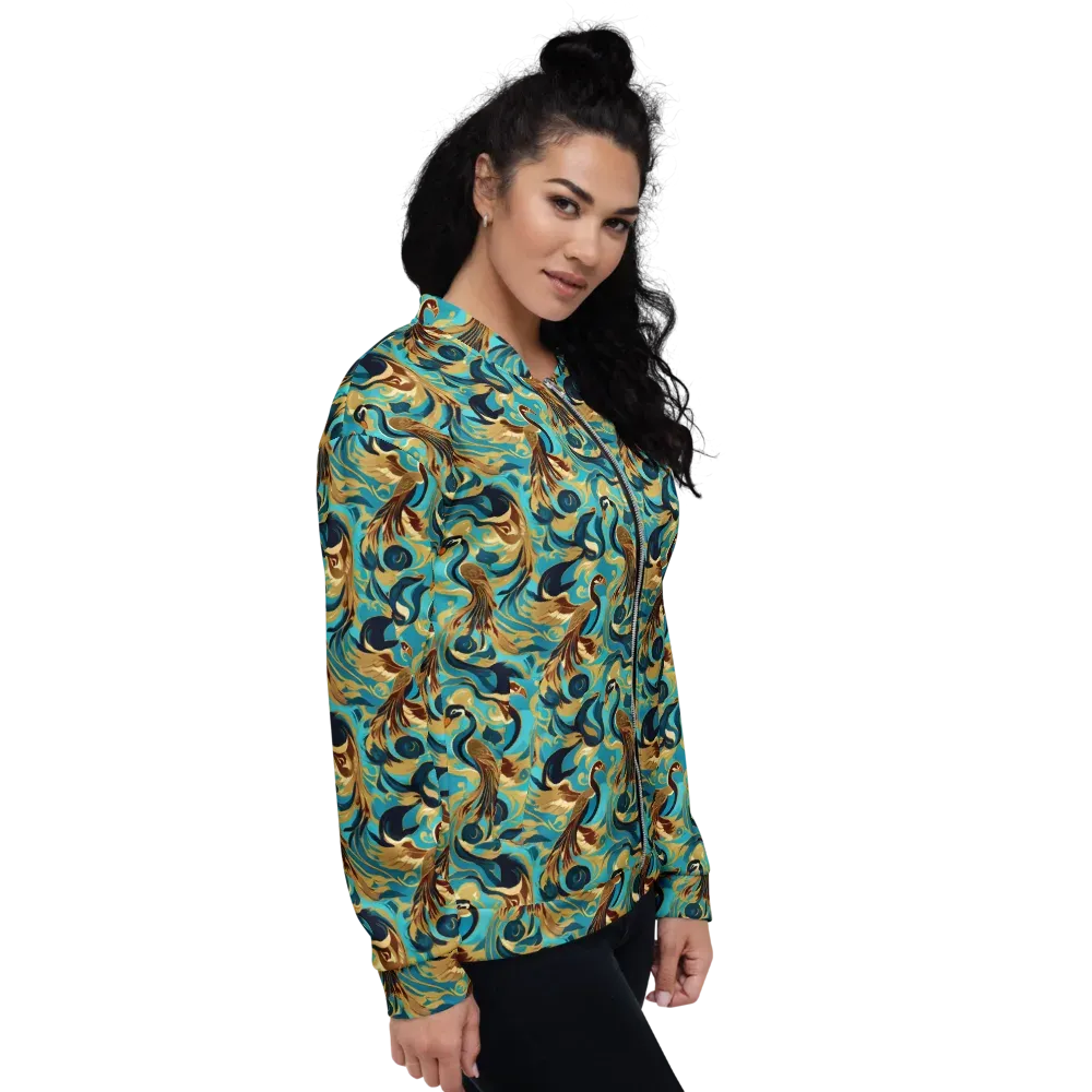 Gilded Crane Rhapsody on Bomber Jacket — Right