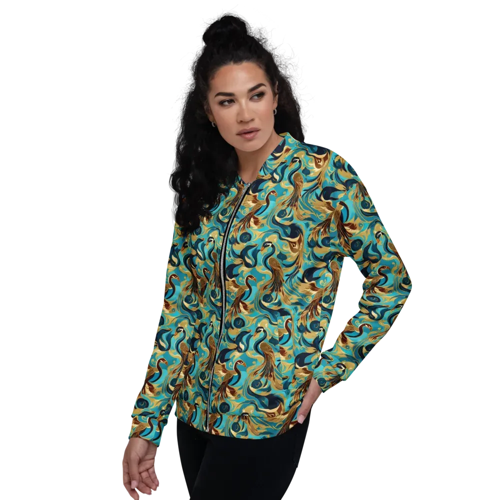 Gilded Crane Rhapsody on Bomber Jacket — Left