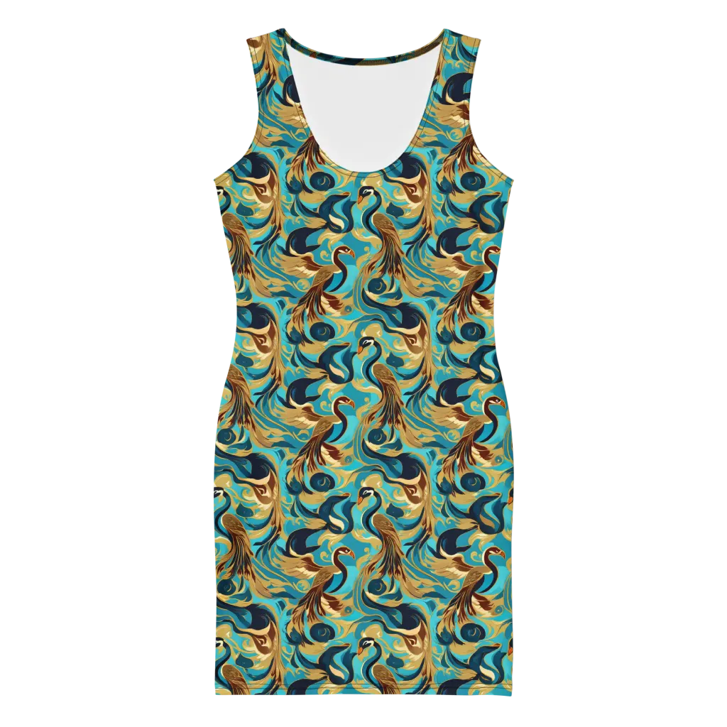 Gilded Crane Rhapsody on Bodycon Dress — Front